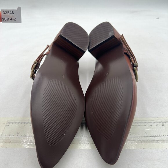 YDN Brown Ankle Strap Pumps Pointed Closed Toe Mary Jane Chunky Mid Heels Loafer - Picture 7 of 8